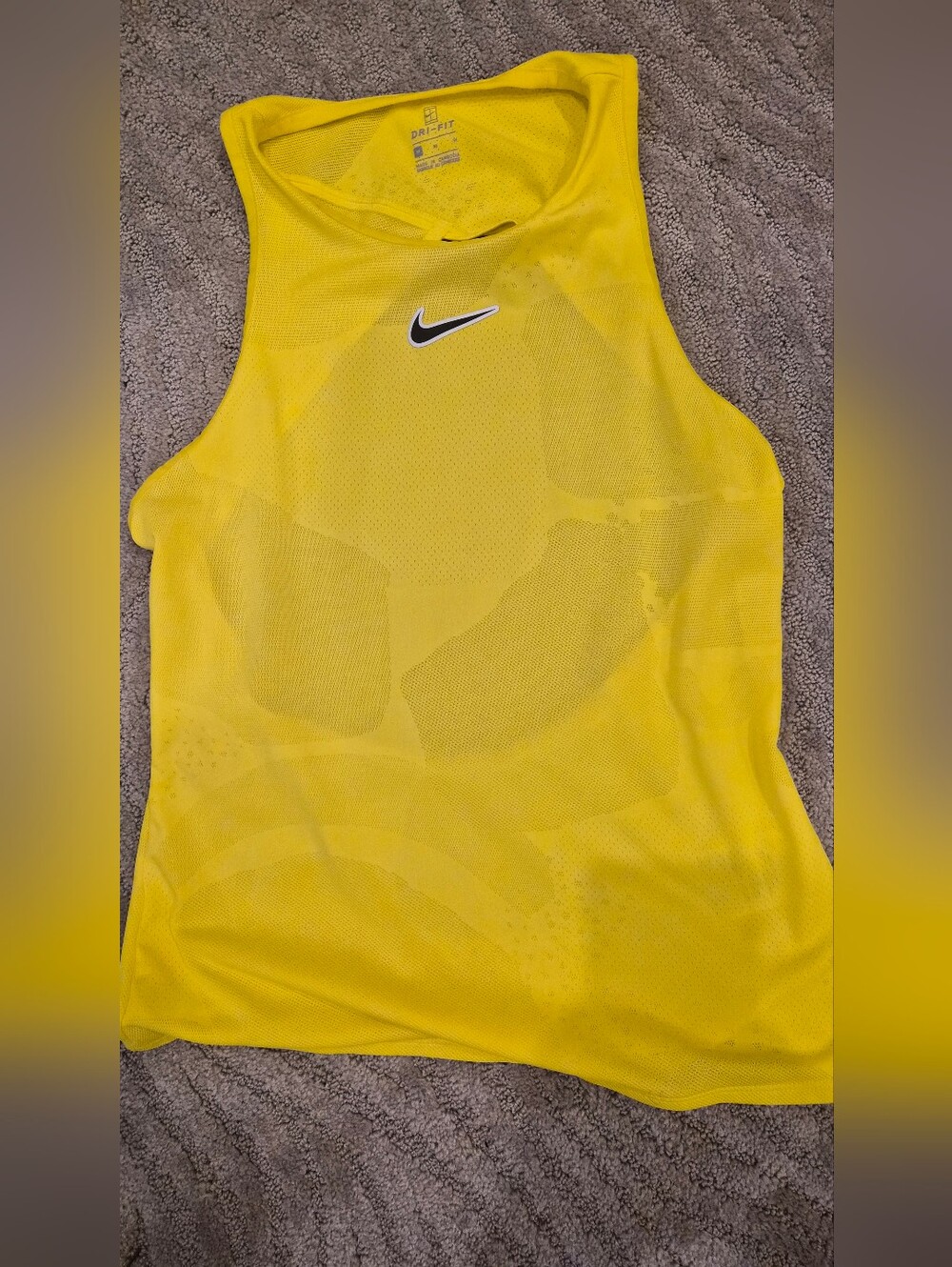 Nike Yellow Dri-FIT Mesh Tank with Swoosh - Size Medium
